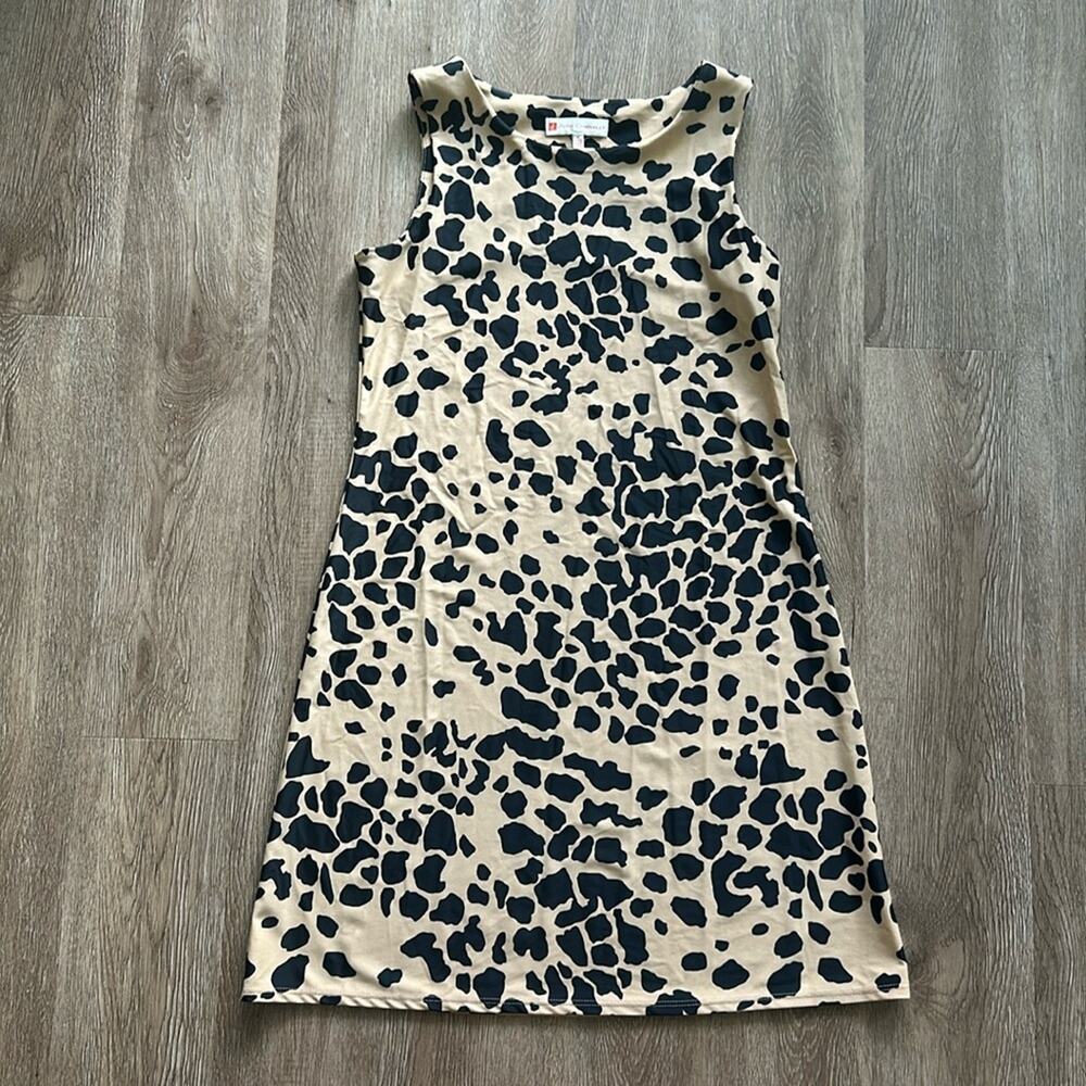 Jude Connally Beth Shift Dress Tan & Black Spotted Size Medium‎